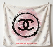 Chanel Pink Watercolor Brushstroke Flannel Sofa Throw Blanket IMG_6801